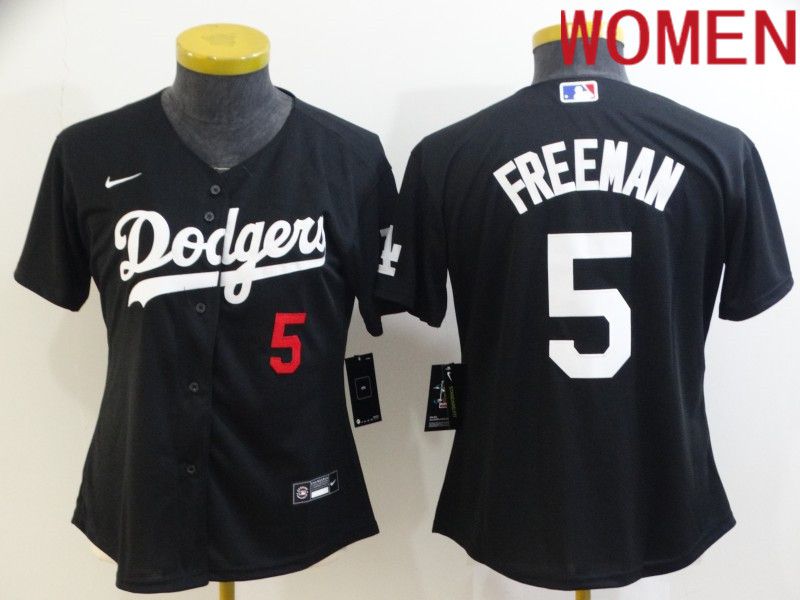 Women Los Angeles Dodgers #5 Freddie Freeman Black Nike 2022 MLB Jersey